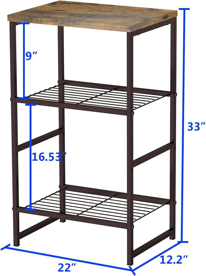 Printer Stand Holder 3 Tier - Heavy Duty Metal Shelving Unit for Under Desk Printer Storage Office Organizer, Industrial Printer Side Table with Wood Desktop for Scanner Fax Machine