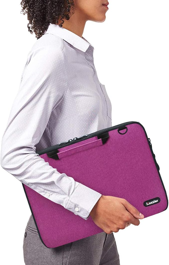 iCozzier 11-11.6 Inch Handle Laptop Briefcase Shoulder Bag Electronic Accessories Organizer Messenger Carrying Case Laptop Sleeve Protective Bag with Shoulder&Luggage Strap - Rose