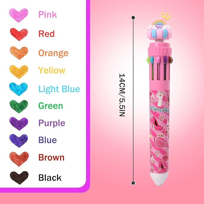 Multicolor Ballpoint Pen 0.7 mm, 10-in-1 Colored Pens Fine Point Retractable Cute Cartoon Cat Ballpoint Pens for Office School Students Kids Christmas Gift, 6 Pack