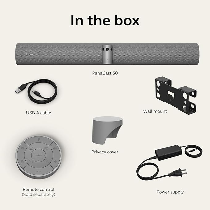 Jabra PanaCast 50 – Intelligent 180° Panoramic-4K Meeting Room Video Camera – Inclusive Video Conferencing Camera with Full Room Coverage, Easy to Set-Up Wide Angle Webcam with Microphones - Grey