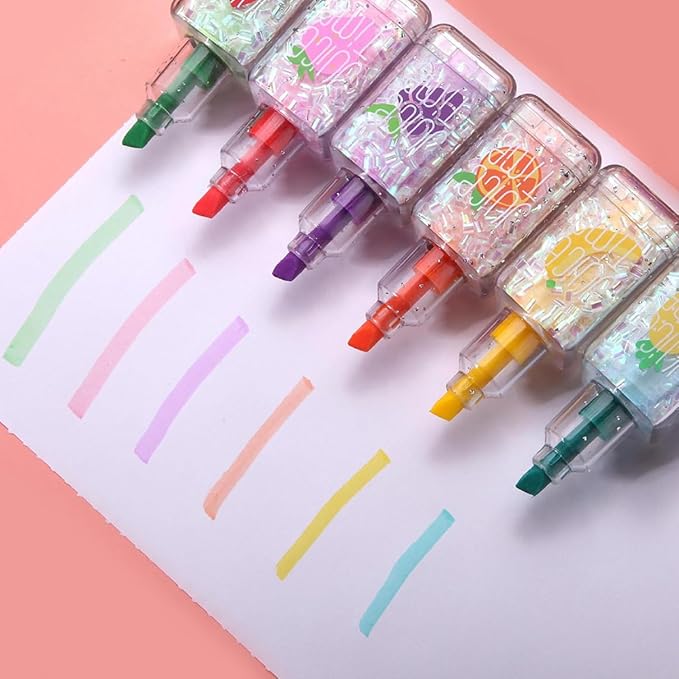 6 Pcs Small Fancy Bottle Shape Color Highlighter Marker, Set of 6 Color Highlighter Pens for Note Taking, Journal Planner, Coloring Book, School & Office, etc.