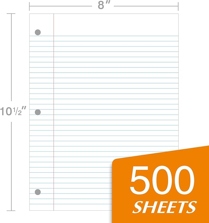 Kaisa3 Pack Notebook Paper College Ruled 3-Hole Punched Loose Leaf Paper 8x10.5 Lined Paper College Ruled Filler Paper for 3-Ring Binder Paper 150 Sheets/Pack (3 Pack-college) F15001C-3pk