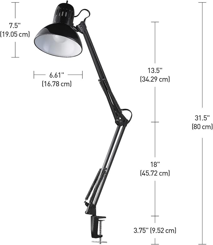 Globe Electric 12641 Architect 32" Swing-Arm Clamp-On Lamp, Black Architect, Finish, LED Bulb Included