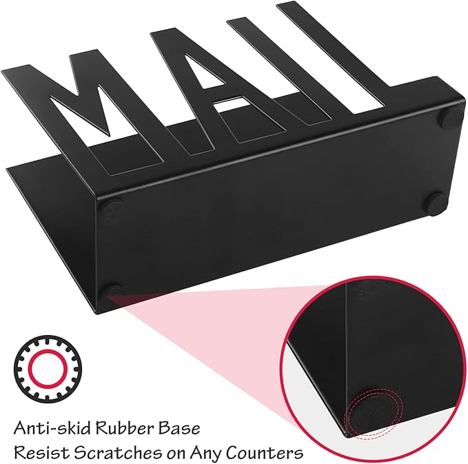 Mail Holder,Mail Organizer Black Metal Letter Sorter Tabletop Mail Cutout Organizer Mail Letter Document Stand with Letter Opener for Desktop Home Office School(2Pcs)