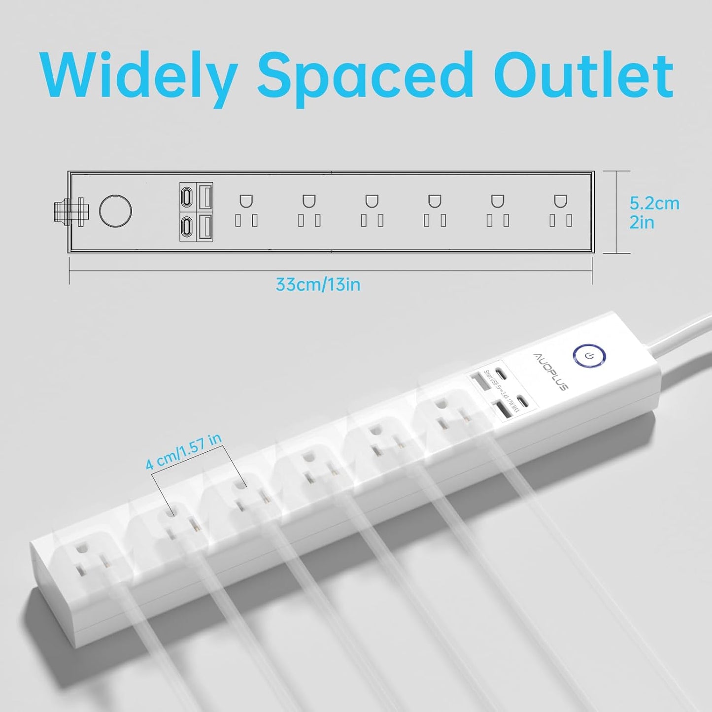 Power Strip Surge Protector with USB C Ports, AUOPLUS 6 Outlet and 4 USB Charger, 10FT Long Extension Cord Flat Plug(1250W/10A/2100J), Wall Mountable Overload Protection for Home Office Dorm