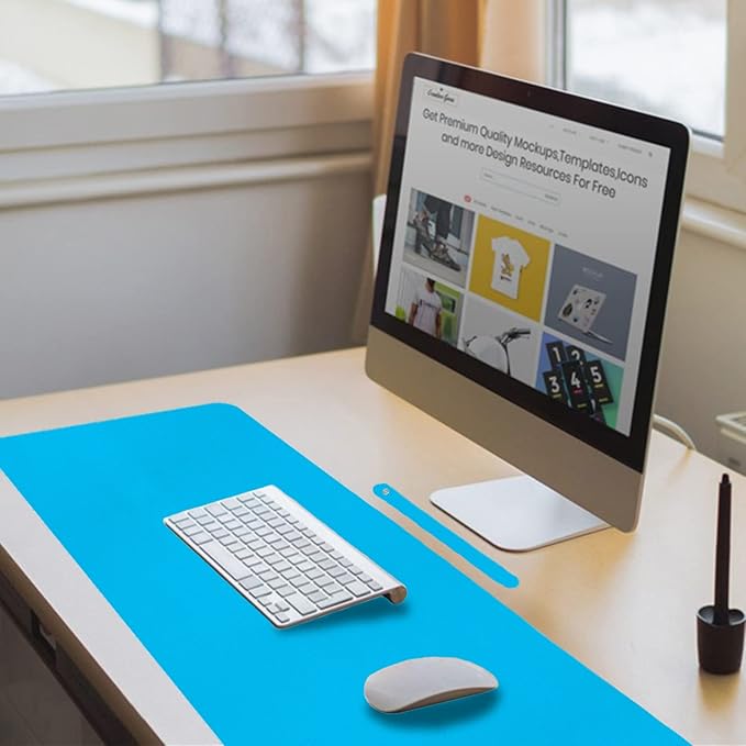 Boutilon Leather Desk Pad 30" x14",Non-Slip Mouse Pad,Office Desk Mat,Waterprooft PU Leather Desk Blotter,Desk Pad Protector,Desk Writing Pad for Home Office Decor(M-Aqua Blue)