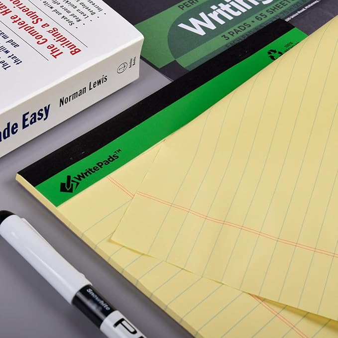 KAISA Legal Pad Writing Pads, 8.5"x11.75" Wide Ruled Legal Pad, Recycled Paper Pad, 65sheet/pad 3Pad, KSU-07471