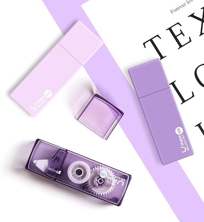 White Correction Tape, Easy To Use Cute Applicator for Instant Corrections, For school, Office Workers (Gradient Purple, 5M/196" x 0.2",12pack)