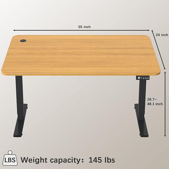 Furmax Electric Height Adjustable Standing Desk Large 55 x 24 Inches Sit Stand Up Desk Home Office Computer Desk Memory Preset with T-Shaped Metal Bracket, Maple