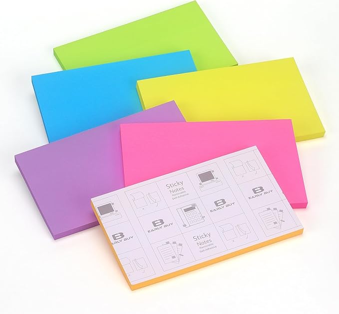 Early Buy Sticky Notes 6 Bright Color 6 Pads Self-Stick Notes 3 in x 5 in, 70 Sheets/Pad