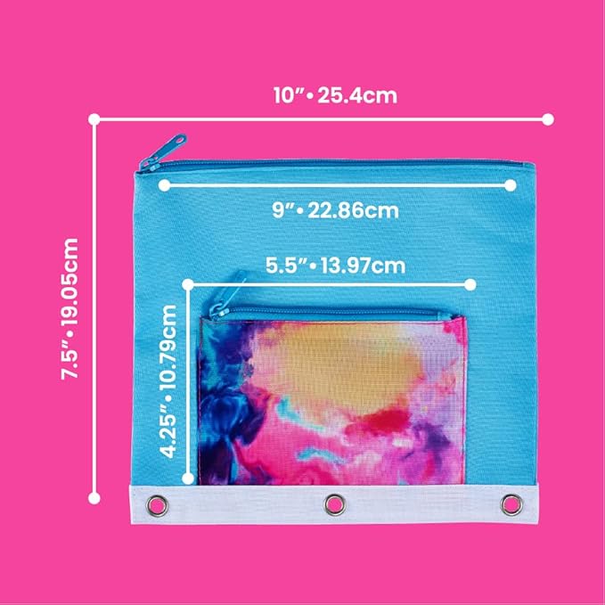 It's Academic Pencil Pouch for 3-Ring Binder, 2-Pockets with Zipper, for School Supplies, Large & Mini Pouch, Palm Tree & Watercolor Design, 2-Pack