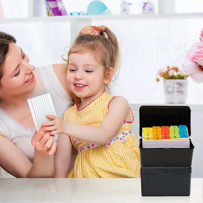 H4D 3x5 Index Card Holder with 100 Heavyweight Ruled Index Cards and 25 Plastic Dividers, Black