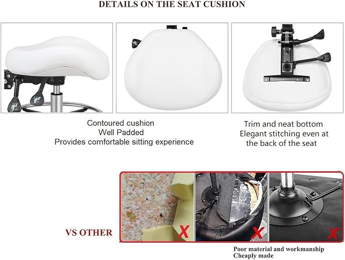 Kaleurrier Adjustable Height Drafting Stool Drafting Chair with Backrest & Foot Rest,Swivel Rolling Stools,for Work Studio,Dental,Office,Salon and Counter,Tall Home Desk Chairs (White)