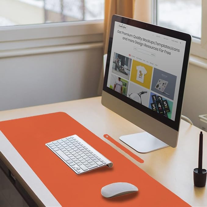 Boutilon Leather Desk Pad 35"x 17" Non-Slip Mouse Pad,Office Desk Mat,Waterprooft PU Leather Desk Blotter,Desk Pad Protector,Desk Writing Pad for Home Office Decor (L-Orange H,35"x 17")