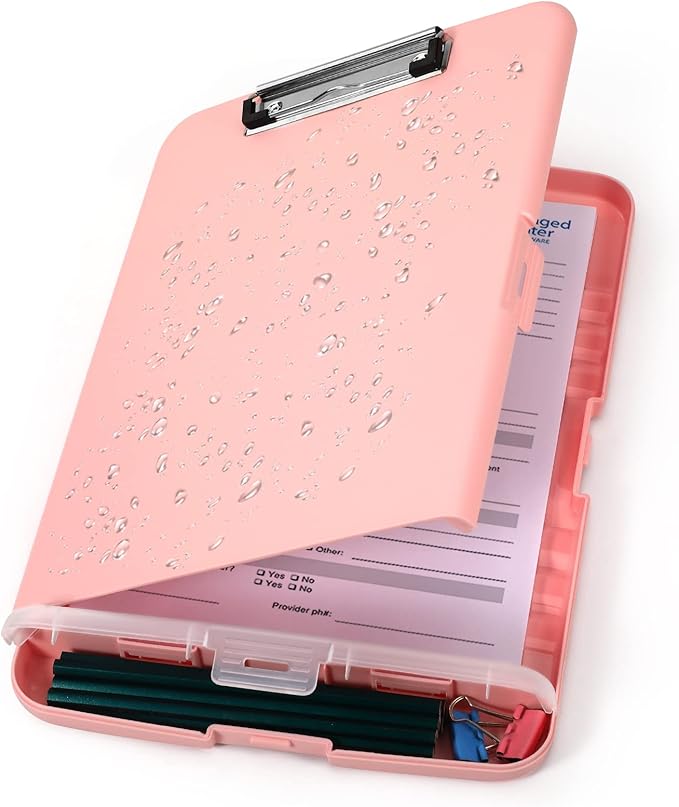 Clipboard with Storage, Clip Boards 8.5x11 with Storage, Large Capacity Nursing Clipboards with Pen Holder, Heavy Duty Plastic Storage Clipboard Folder with Low Profile Clip, Side-Opening