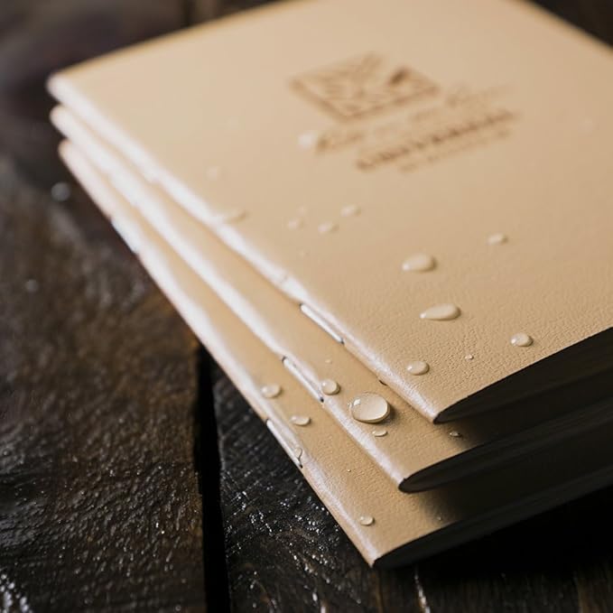 Rite in the Rain Weatherproof Mini-Stapled Notebook, 3 1/4" x 4 5/8", Tan Cover, Universal Pattern, 3 Pack (No. 971TFX-M)