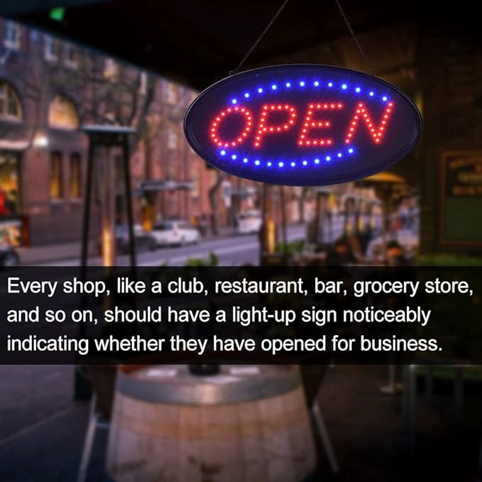 KEBE LED Open Sign, Bright High Visibility Advertisement Board Electric Display Sign Flashing Light for Business Walls Window Shop Bar Hotel, Two Modes (19"x10")