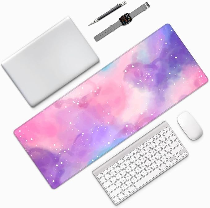 Extended Gaming Mouse Pad, Large Gaming Mouse Waterproof with Stitched Edges, Non-Slip Desktop Pad for Home and Office, Level Up Your 31.5x11.8 Inch… (Iridescent Cloud)