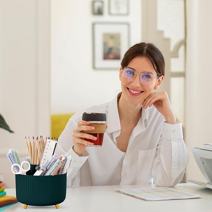 SKYDUE 360 Degree Rotating Desk Organizer, Dual-Purpose Pencil Pen Holder for Desk, Rotating Desk Pen Organizer with 5 Slots, Art Supplies, Pencil Cup for Office, School, Home