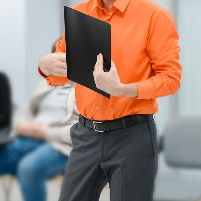 Cholemy 36 Pcs Plastic Pocket Folders with Prong 2 Heavy Duty Pockets Folders with 3 Prongs Letter Size Paper Folders Bulk File Plastic Folders with Fasteners for Office Workers (Black)