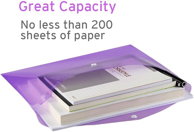 Sooez 28 Pack Folders Plastic Envelopes, Clear Plastic File Folder for Document, Letter A4 Size Poly File Envelopes with Label Pocket, Snap Button for Home Work Office Organizer, 9 Assorted Colors