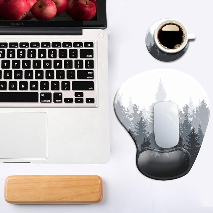 Ergonomic Mouse Pad with Wrist Support and Coaster,Mouse Pads with Non-Slip PU Base for Home Office Working Studying Easy Typing & Pain Relief Forest Pattern