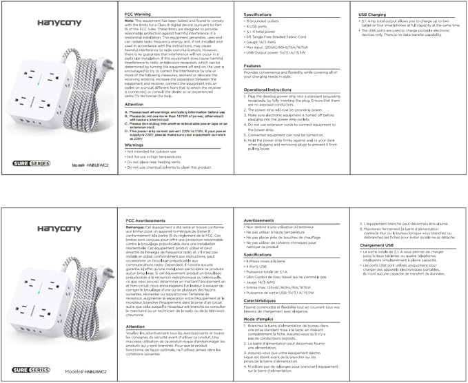 Surge Protector Power Strip - 8 Outlets with 4 USB (2 USB C) Charging Ports, Multi Plug Outlet Extender, 5Ft Braided Extension Cord, Flat Plug Wall Mount Desk USB Charging Station for Home Office ETL
