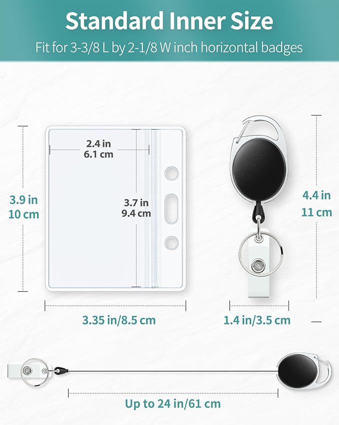 Uniclife 2 Pack Badge Holder Horizontal Clear Plastic Case with Retractable Badge Reel Carabiner Clip Soft Waterproof Card Protector for IDs Credit Cards Proximity Cards Driver’s Licenses and Passes