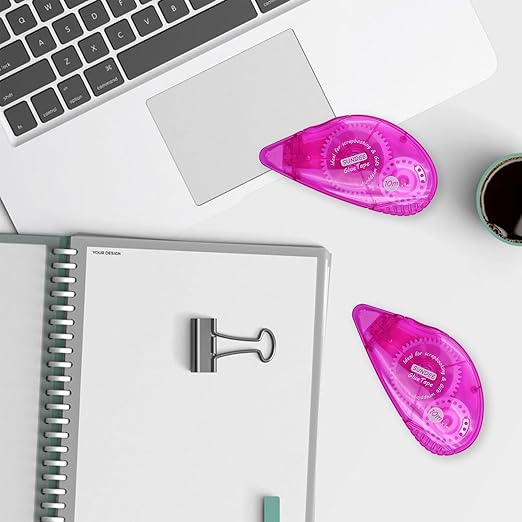 Glue Runner Permanent, Double Sided Adhesive Scrapbook Runner Tape Roller, 0.3-inch by 360-Inch, Permanent Adhesive Dots Roller Applicator - 12 Packs Rose and White