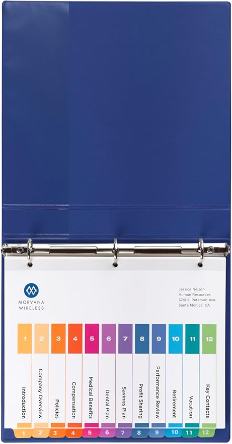 Avery 12 Tab Dividers for 3 Ring Binders, Customizable Table of Contents, Multicolor Tabs, 1 Set (11141)
