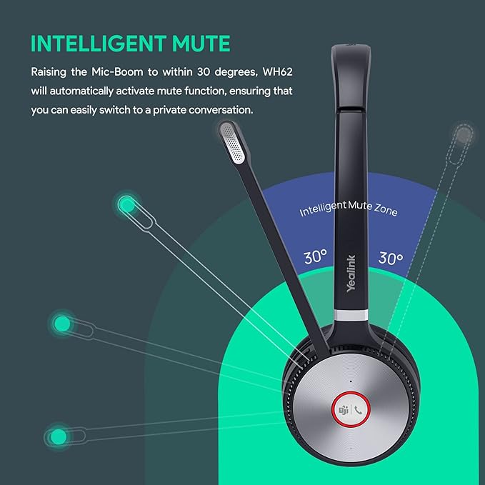 Yealink WH66 Stereo Wireless DECT Headset Teams Certified,Long Wireless Range 160m/525ft,Talk Time 14H,Speaker,Work with PC/Laptop/Desk Phone,Cell Phone (USB-A,Bluetooth),Noise Canceling Microphone