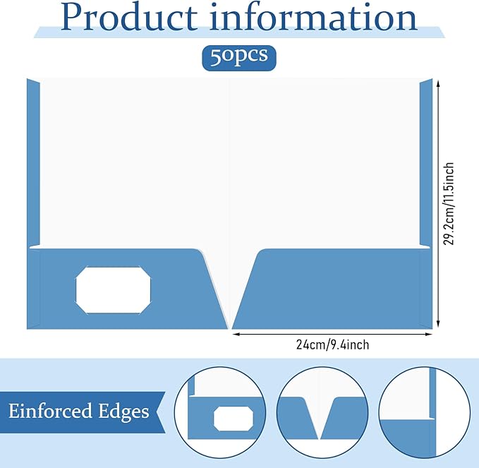 Jutom 50 Pcs 2 Pocket Glossy Paper Folders Glossy Paper Laminated Portfolios, Letter Size, Presentation Folders with Pockets for Office Teacher Worker Supplies(Light Blue)