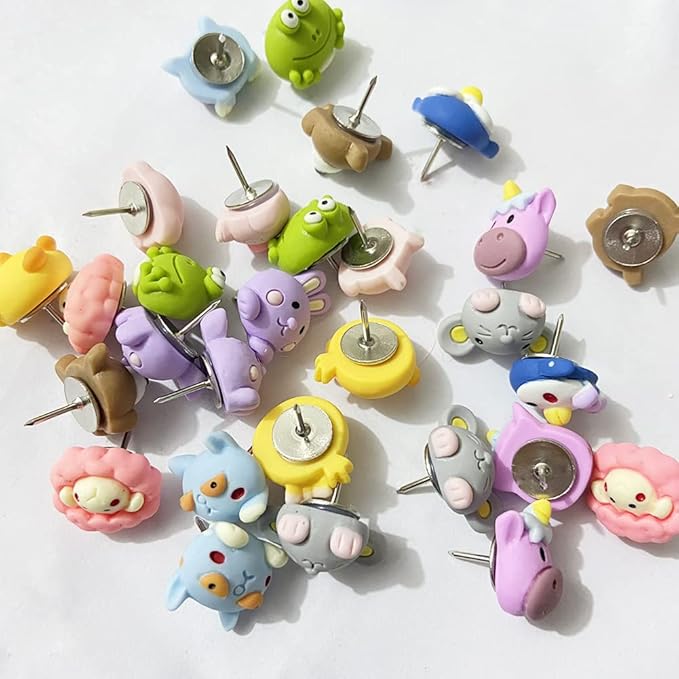 30 Pcs Cute Animal Push Pins - Decorative Frog Thumbtacks for Cork Board, Photo Wall, Map, Bulletin Board