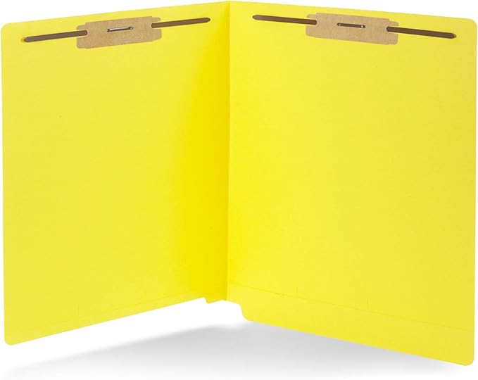 50 Yellow End Tab Fastener File Folders - Reinforced Straight Cut Tab - Durable 2 Prongs Designed to Organize Standard Medical Files, Receipts, Office Reports, and More - Letter Size, Yellow, 50 Pack