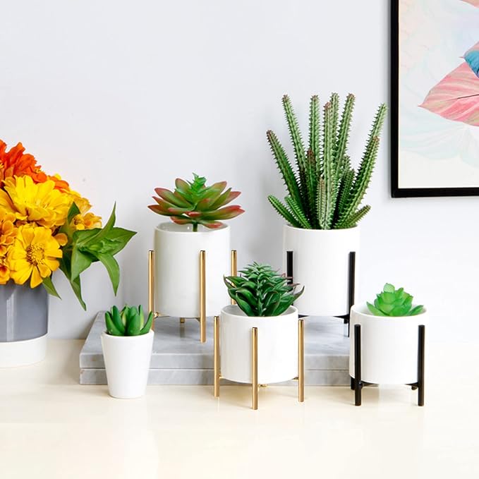 Gold pencil cup Sturdy metal frame with white ceramic pen holder For desks and kitchen appliance holders