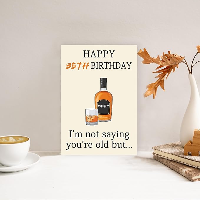 Happy 35th Birthday Card, Funny 35th Birthday Decorations for Her Him, Unique 35th Birthday Gifts for Women Men, Whiskey 35 Year Old Birthday Gifts Decor Ideas