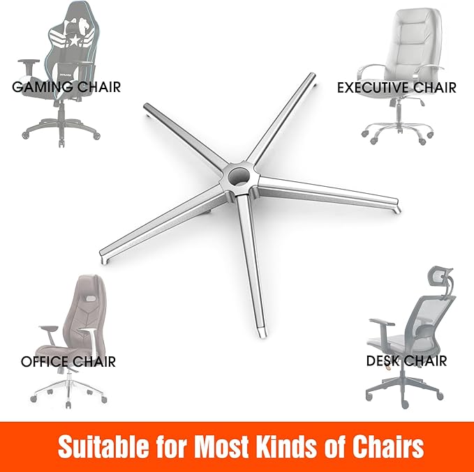 Office Chair Base Replacement (3300 lbs) - Heavy Duty Alloy Office Chair Base Replacement, Office Chair Reinforced Metal Legs, Universal Gas Cylinder and Caster Socket (Office Chair Base)