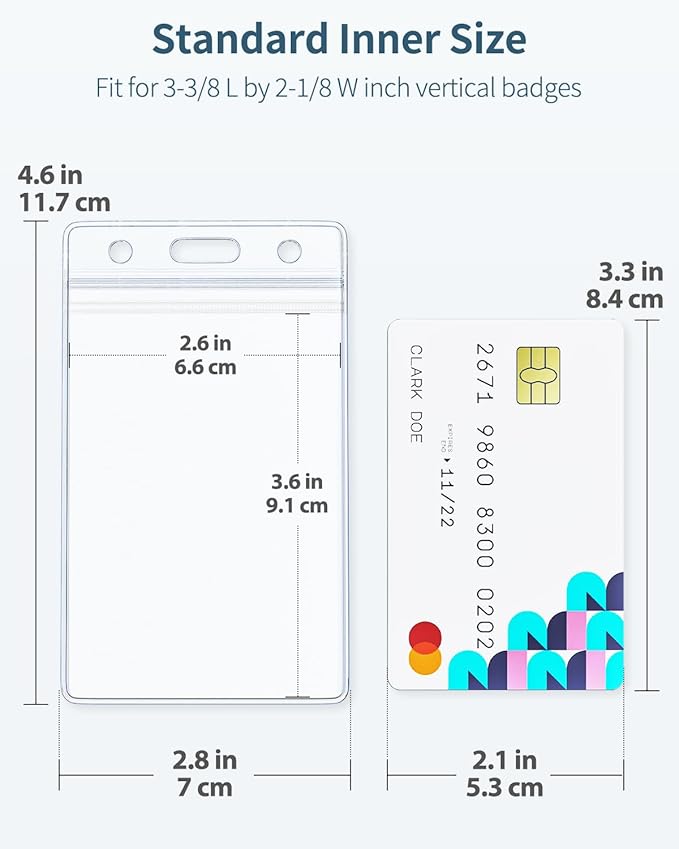 Pawfly 50 Pack Vertical ID Card Badge Holder Waterproof Clear Card Sleeve Case Cover Heavy Duty Card Protector Pouch with Resealable Zip for Proximity Key Card Driver’s License and Credit Card