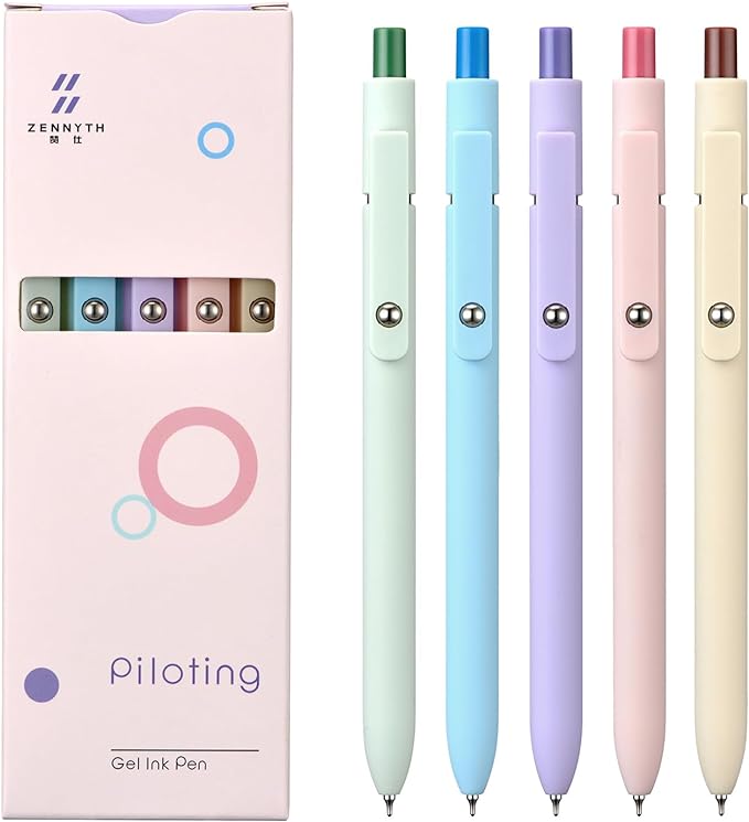 erofa 5 PCS Zennyth Gel Pens Quick Dry Fine Point Premium Retractable Rolling Ball Black Ink Smooth Writing Pens for School Office (Macarons)