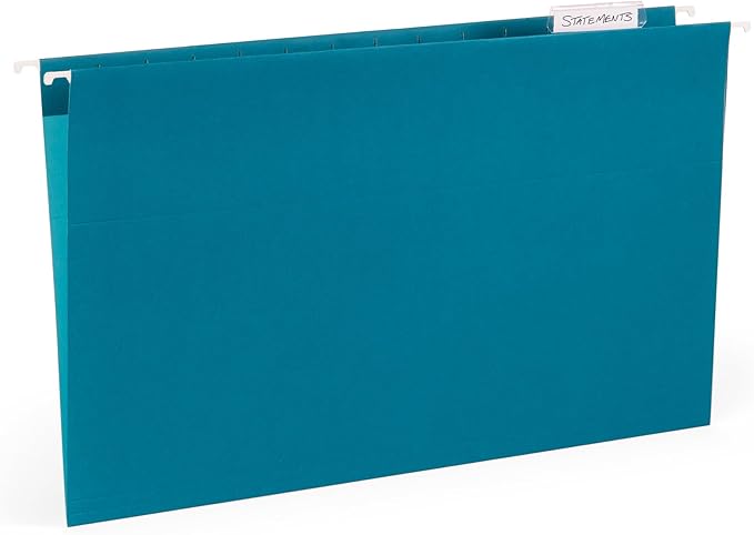 25 Blue Summit Supplies Colored Hanging File Folders Legal Size, Assorted Jewel Tone Colors, Legal Size Hanging File Folders with Plastic Tabs and Inserts, Durable 11pt Paper