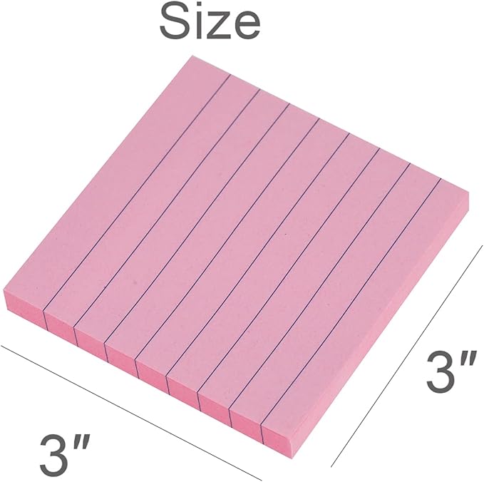 Vanpad Lined Sticky Notes 3x3 Inches, Light Pink Ruled Self-Stick Pads, Easy to Post for Home, Office, Notebook, 8 Pads/Pack