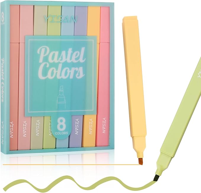 YISAN Highlighters Pastel No Bleed,Assorted Colors Bible Pens,Aesthetic,Soft Tip for Book,Journal,70948