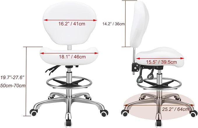 Kaleurrier Adjustable Height Drafting Stool Drafting Chair with Backrest & Foot Rest,Swivel Rolling Stools,for Work Studio,Dental,Office,Salon and Counter,Tall Home Desk Chairs (White)