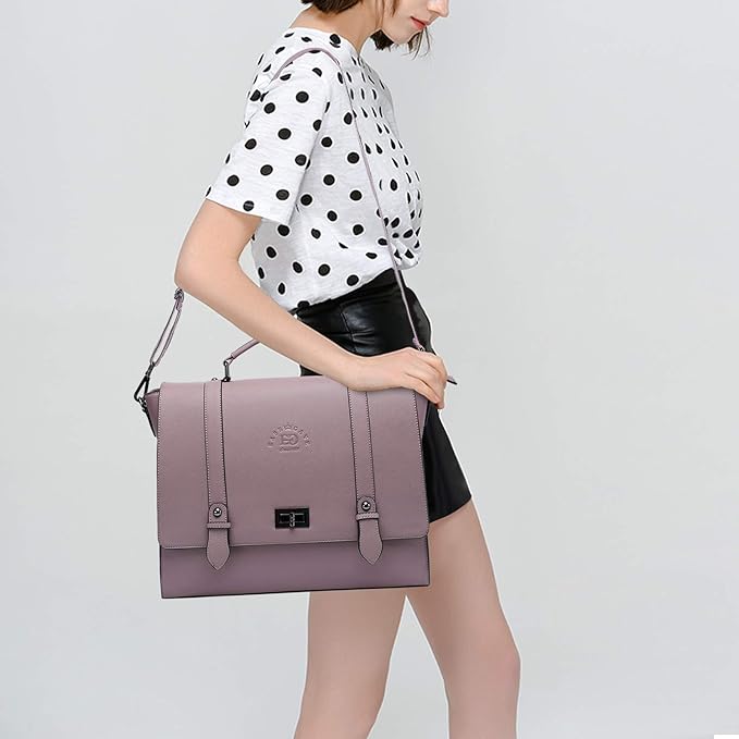 EaseGave Women's 17 Inch Laptop Briefcase, Vintage Purple Saffiano Eco-leather, Multi-Compartment, 3 lb Weight Capacity