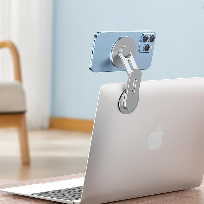 Magnetic Phone Holder for Laptop for MagSafe for iPhone 16/15/14/13/12 & All Phones, 180°Adjustable Phone Side Mount for Computer Monitor for Tesla, Desktop Cell Phone Bracket, Gray