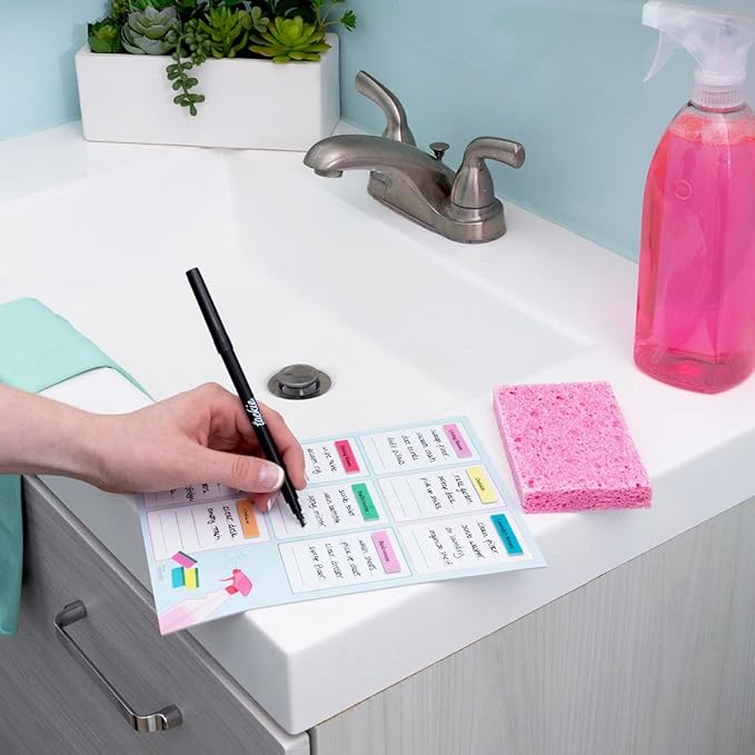 M.C. Squares Reusable, Erasable Cleaning Organizer Super Bundle | 36 Count with Checklist, Labels, Reminders, Jotter, and 6 Smudge-Free Tackie Markers | Cling to Stainless Steel & Glass | USA Made