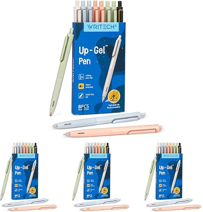 WRITECH Gel Pens Fine Point: 0.5mm No Smear & Smudge Black Ink Pen Click for Journaling Sketching Drawing Notetaking Retractable Extra Finepoint Smooth Writing Silent Pen Set Non Bleed 8ct Up-Gel