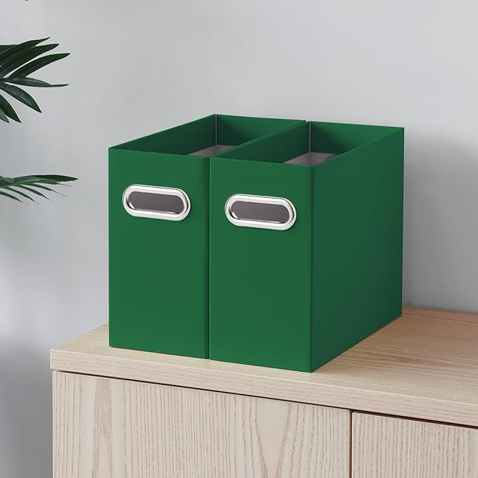 Oterri File Organizer, Small Storage Box, Cardboard File Folder Organizer, Collapsible File Box, Hanging File Organizer for Letter Size, Portable File Box with Handle, Only Box (Dark Green,8 Packs)