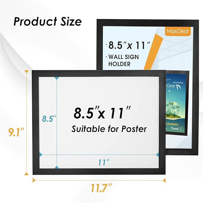 MaxGear Wall Mount Sign Holder 8.5 x 11, Self Adhesive Magnetic Display Picture Frames with Strong Magnetic Border and Clear PVC, Document Paper Wall Sign Holder for Home Office Store,12 Pack