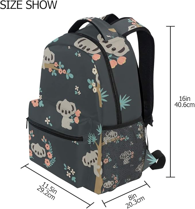 Koala And Flowers Backpack School Bag Travel Daypack Rucksack for Students